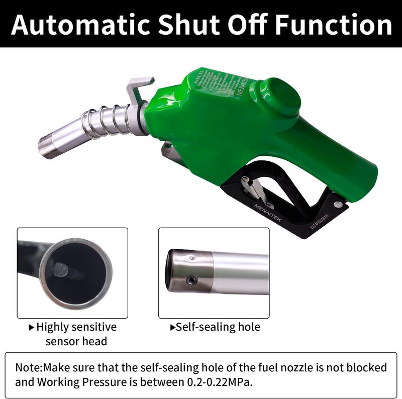 MENAITEK -120 Heavy Duty 1" inch NPT Automatic Shut-off fuel nozzles 1-3/16 Inches(OD=30mm) Spout 3-Notch Hold Open Clip High Flow 32 GPM - Image 3